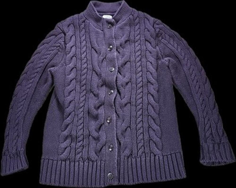 LL Bean Cardigan Sweater Women’s M Purple Cable Knit Button Fisherman Cotton